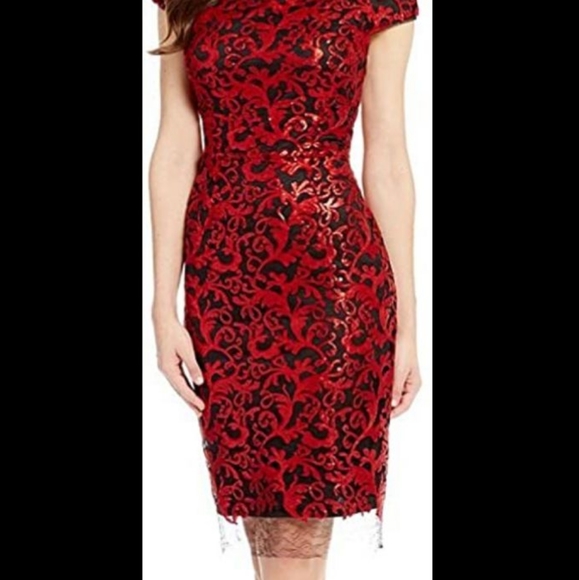 NWT! GORGEOUS ANTONIO MELANI RED AND BLACK LACE OVERLA… - Picture 7 of 13